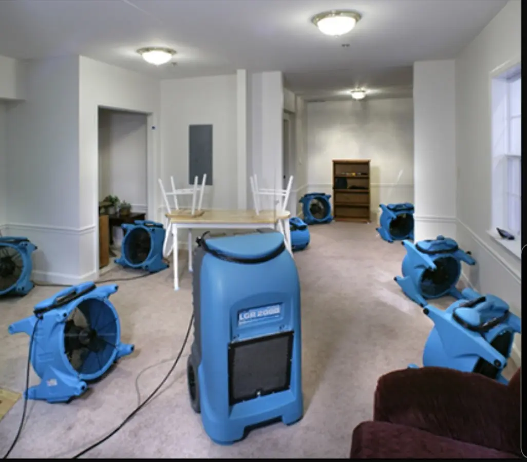 Air movers and dehumidifier setup for Water Extraction & Removal in Burke